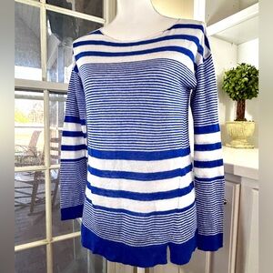 Lilly Pulitzer Linen Lightweight Sweater Striped Resort Beach Camilla Blue Sz XS